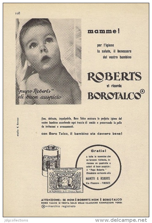 # BOROTALCO MANETTI & ROBERTS Florence 1950s Advert Pubblicità Publicitè Reklame Firenze Talc Talcum Powder Cosmetics - Zonder Classificatie