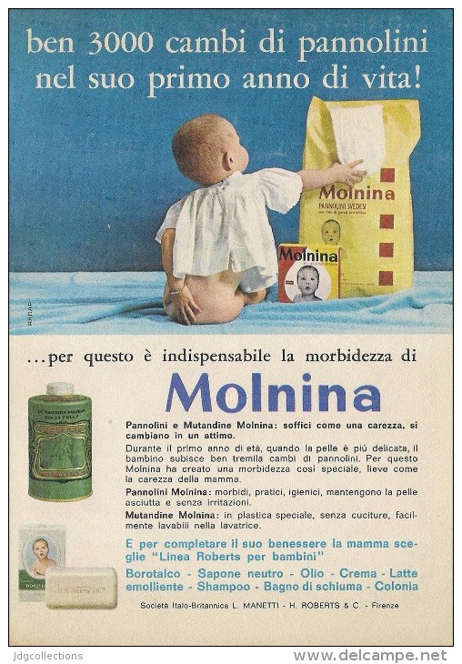 # MOLNINA MANETTI & ROBERTS Florence 1960s Advert Pubblicità Publicitè Reklame Firenze Pannolini Borotalco Cosmetics - Non Classés