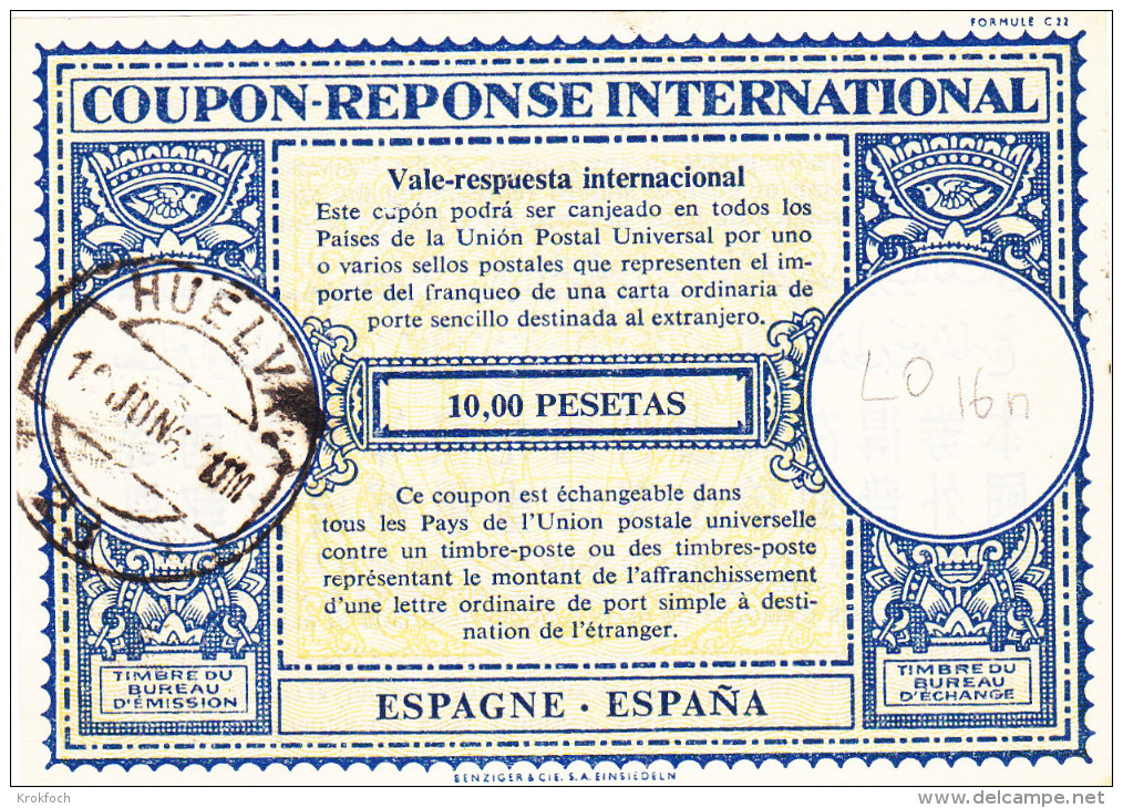 Vale-repuesta - Coupon-réponse - Espana Espagne 10 Pesetas - Huelva - 1931-....