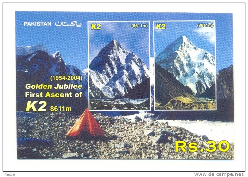 2004 Pakistan Italy Golden Jubilee Of First Ascent Of K2 Mountains S/S M/S Mint Never Hinged. - Pakistan