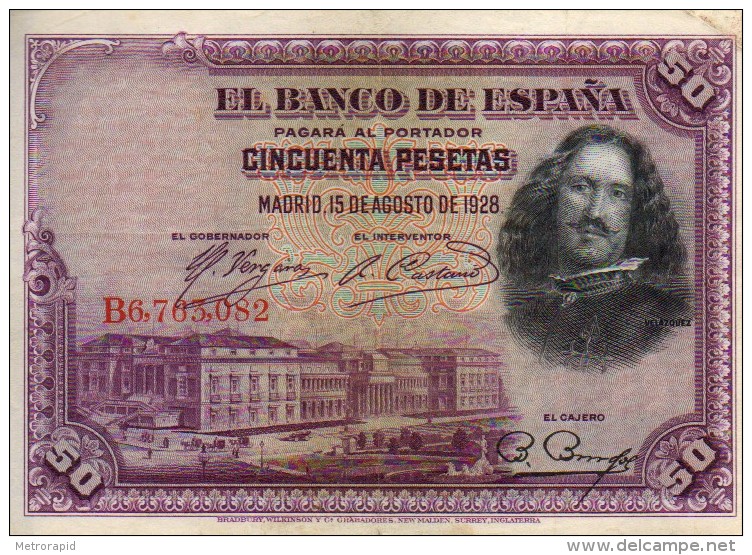 ESPAÑA BILLETES LOTE 01 CINCUENTA PESETAS QUEVEDO CIRCULADO CON DOBLECES - 50 Pesetas