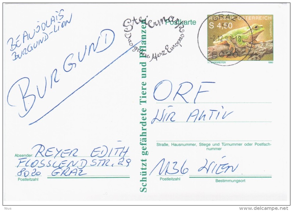 Austria Osterreich 1990 Frog Repriles Fauna, Graz - Cartes Postales