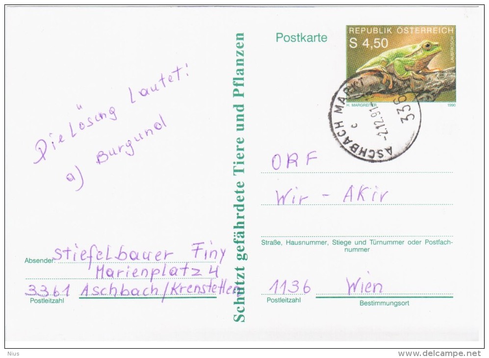 Austria Osterreich 1990 Frog Repriles Fauna, Aschbach - Cartes Postales