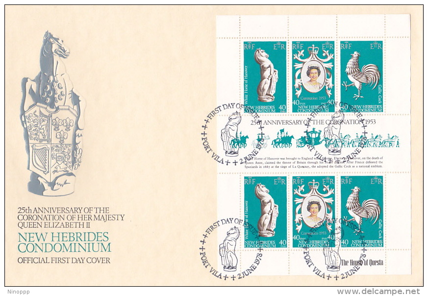 New Hebrides 1978 25th Anniversary Of Coronation Sheetlet FDC - Blocchi & Foglietti