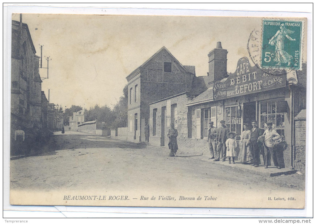 27 BEAUMONT LE-ROGER Rue De Vieilles, Bureau De Tabac - Maison Henri Lefort 1912 - Autres & Non Classés