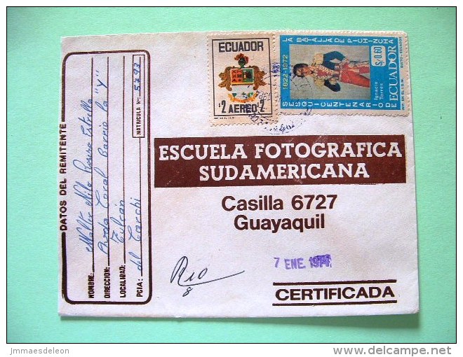 Ecuador 1974 Registered Cover To Guayaquil - Arms - Battle Of Pichincha - Military Uniforms - Photography - Ecuador