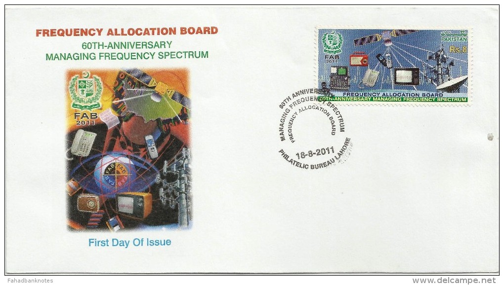 PAKISTAN FDC 60TH ANNIVERSARY OF FREQUENCY ALLOCATION BOARD Space, TV, MOBILE,SATELLITE.SPACE, 2011 - Pakistán