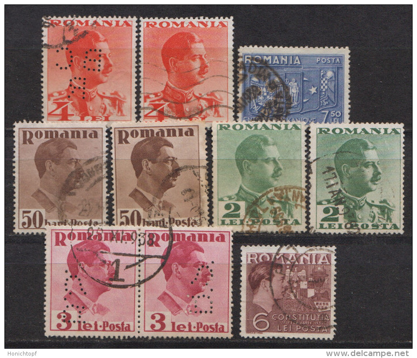 Rumänien; 1934/8; Michel 447, 490, 492, 494, 547, 550 O; Karl II Und Balkanbund; 10 Stück - Gebraucht