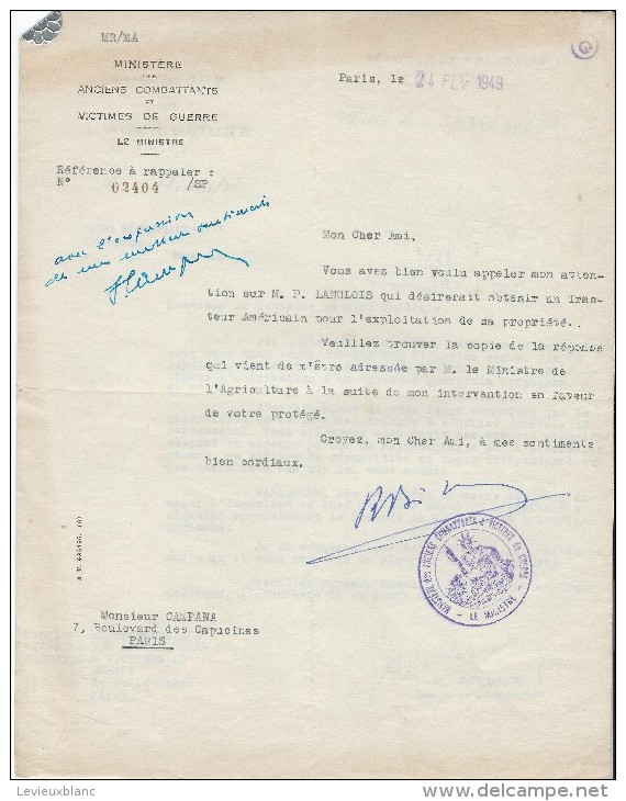 Ferguson/ Plan Marschall/Lettre D'intervention Ministres/Obtention D'un Tracteur/ BETOLAUD/PFIMLIN/1949     AC74 - Traktoren