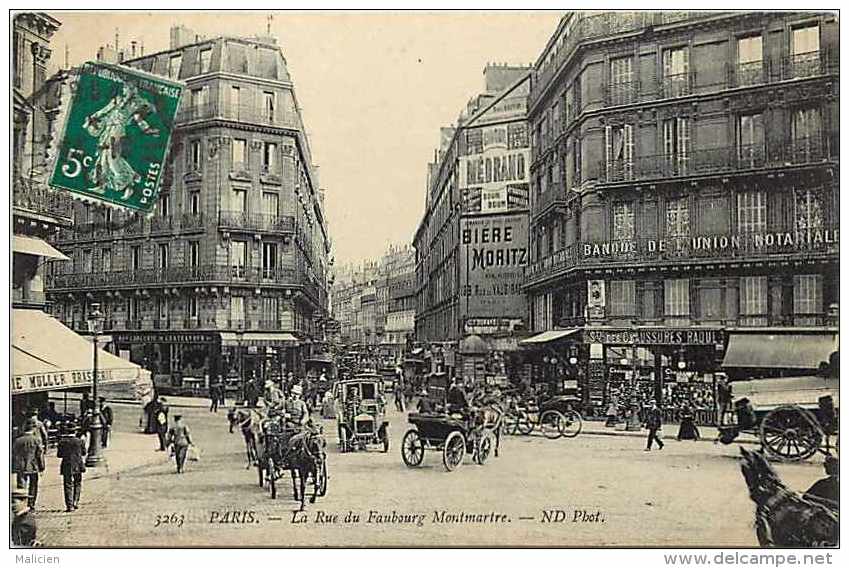 Paris-  Réf A316- La Rue Du Faubourg Montmartre - Banque De L'union Notariale - Banques - Carte Bon état - - Altri & Non Classificati