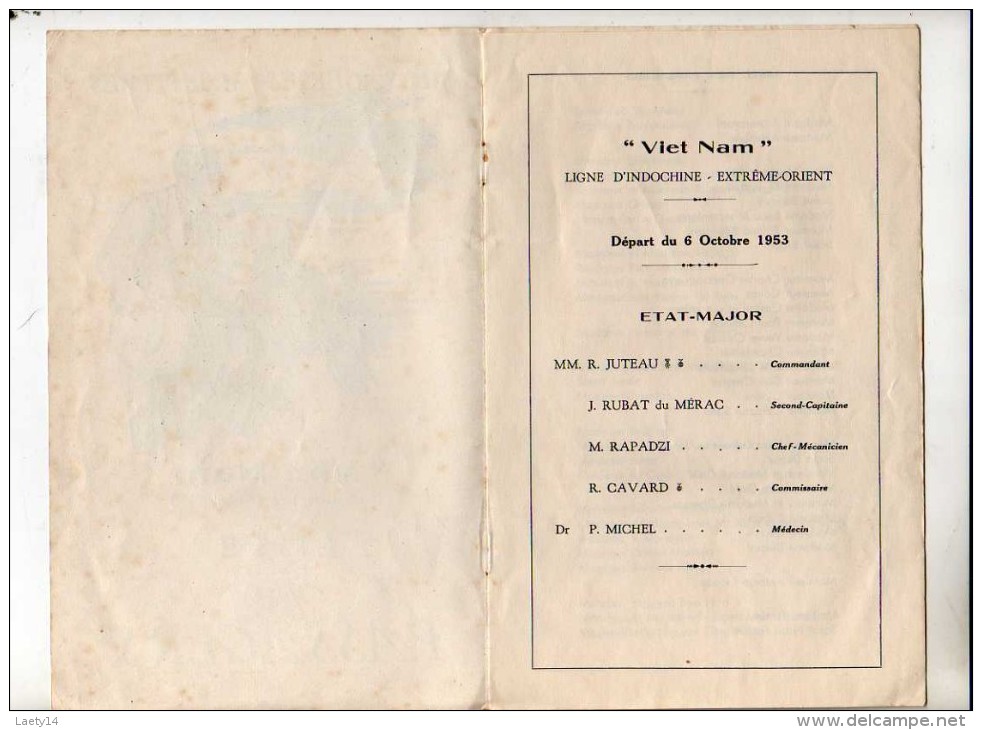 Messageries Maritimes Bateau Viet Nam Liste Des Passagers Du 6 Octobre 1953 - Other & Unclassified