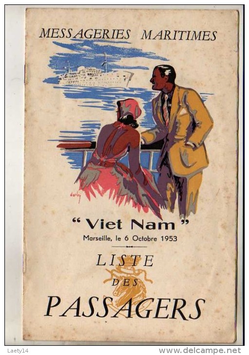 Messageries Maritimes Bateau Viet Nam Liste Des Passagers Du 6 Octobre 1953 - Other & Unclassified