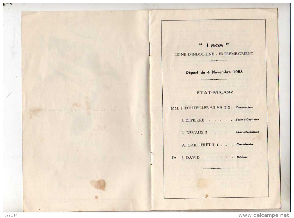 Messageries Maritimes Bateau Laos Liste Des Passagers Du 4 Novembre 1958 - Sonstige & Ohne Zuordnung