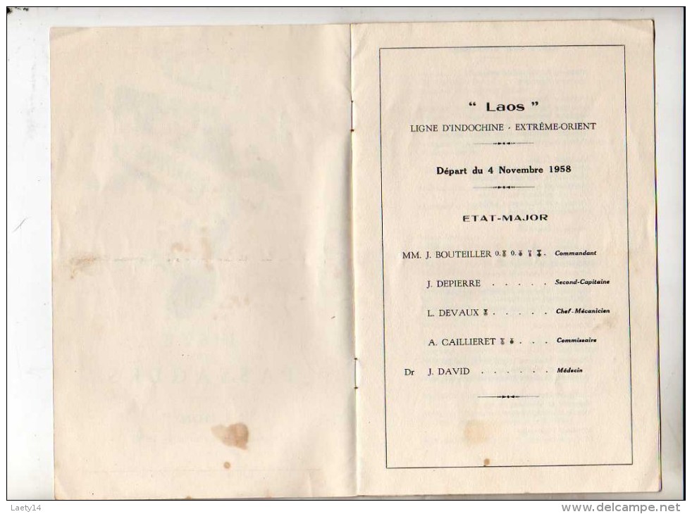 Messageries Maritimes Bateau Laos Liste Des Passagers Du 4 Novembre 1958 - Other & Unclassified