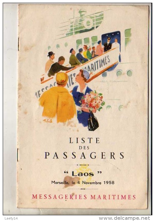 Messageries Maritimes Bateau Laos Liste Des Passagers Du 4 Novembre 1958 - Autres & Non Classés