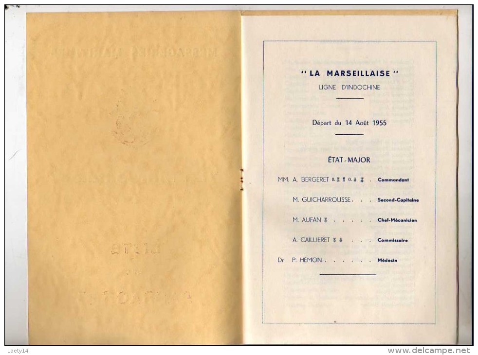 Messageries Maritimes Bateau La Marseillaise Liste Des Passagers Du 14/08/1955 + Ticket 1ère Classe - Ligne D'indochine - Autres & Non Classés