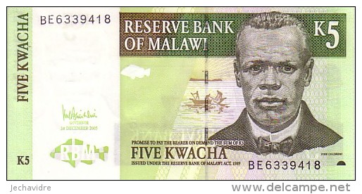 MALAWI   5  Kwacha  Daté Du 1er Décembre 2005   Pick 36 C   ***** BILLET  NEUF ***** - Malawi