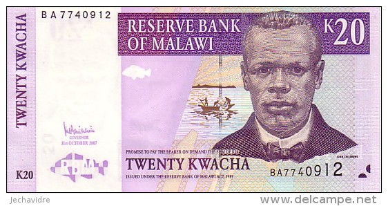 MALAWI  20  Kwacha  Daté Du 31 Octobre 2007   Pick 52 D     ***** BILLET  NEUF ***** - Malawi