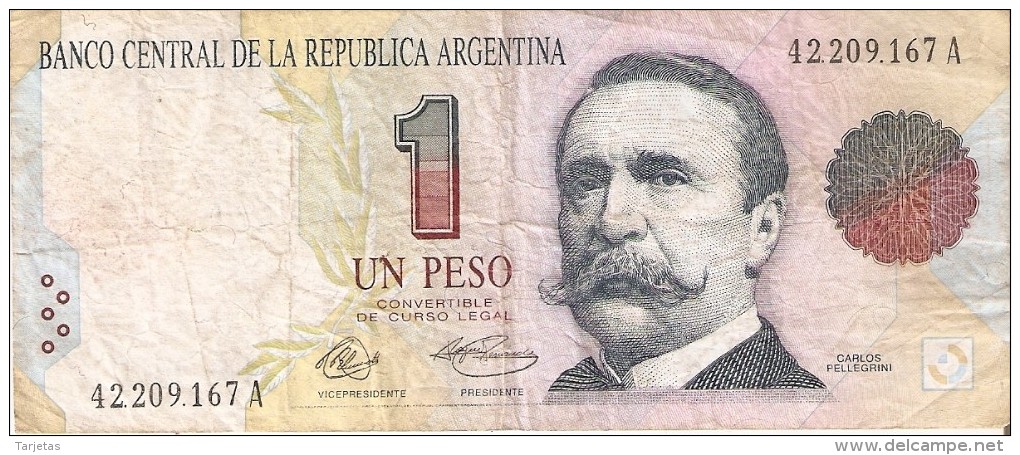 BILLETE DE ARGENTINA DE 1 PESO CONVERTIBLE - CARLOS PELLEGRINI (BANKNOTE) - Argentina