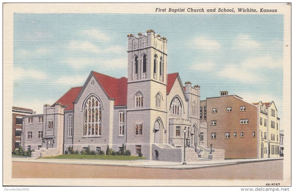 BT17052 First Baptis Church And School Wichita Kansas  USA Scan Front/back Image - Wichita