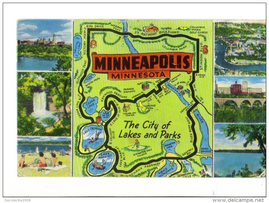 BT19428 Minnesota Minneapolis Map Cartes Geographiques USA Scan Front/back Image - Minneapolis