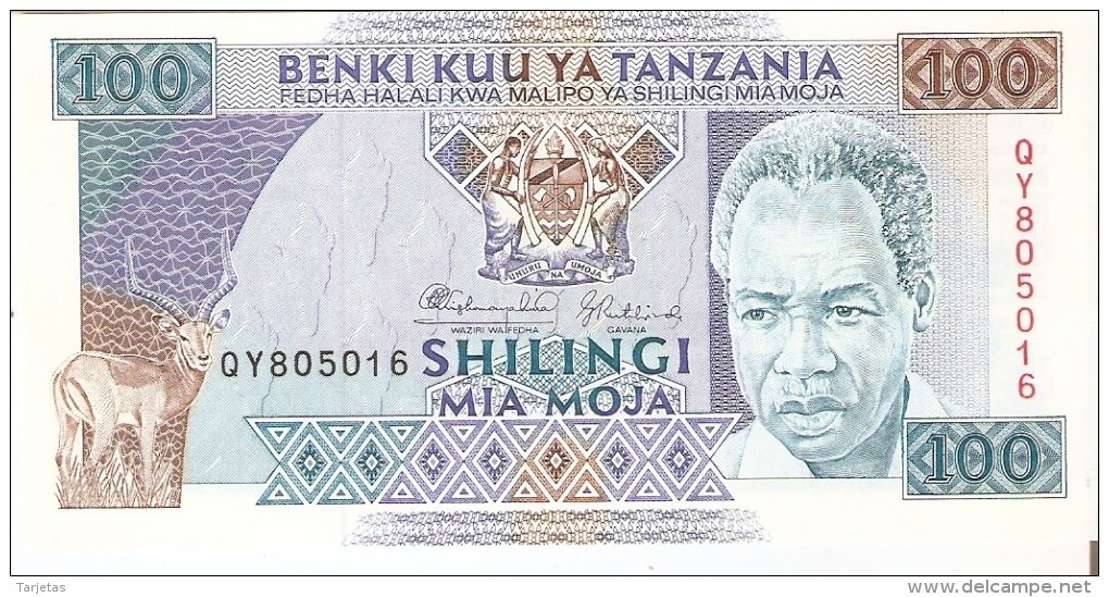 BILLETE DE TANZANIA DE 100 SHILINGI DEL AÑO 1993 (BANKNOTE) SIN CIRCULAR-UNCIRCULATED - Tanzania