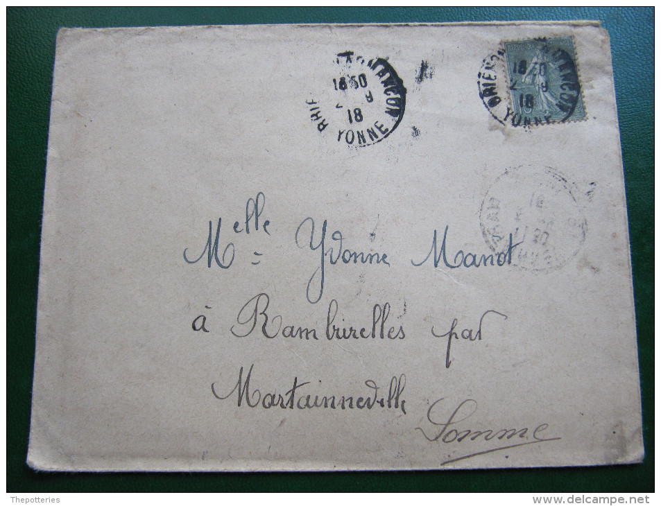 673 Semeuse 15c 1918 Martainneville Somme Généalogie Manot Ramburelles - Agriculture