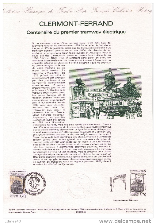 Document Philatélique Officiel, Clermont-Ferrand, Centenaire Du Premier Tramway électrique, 1989 - Tramways