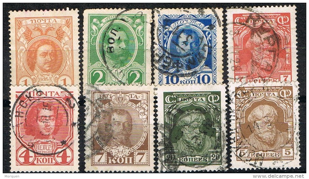 Sellos Imperio RUSIA, Russia , ROMANOV Y Paysan 1913-1927 - Usati