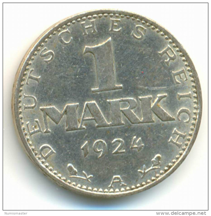 GERMANY , WEIMAR , 1 MARK 1924 A ,  SILVER COIN - 1 Mark & 1 Reichsmark