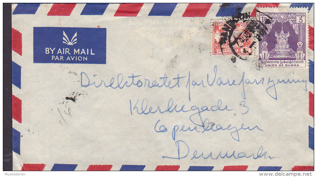 Burma Airmail Par Avion THE EAST ASIATIC Co, RANGOON Cover To Denmark 1 R Stamp (2 Scans) - Myanmar (Burma 1948-...)