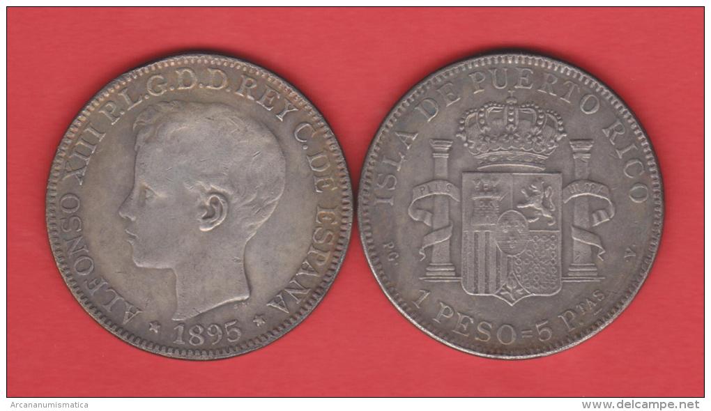 ESPAÑA  /  ALFONSO XIII  PUERTO RICO 1 Peso=5 Ptas.1.895  KM#24  T-DL-10.630 Copy - Essais & Refrappes