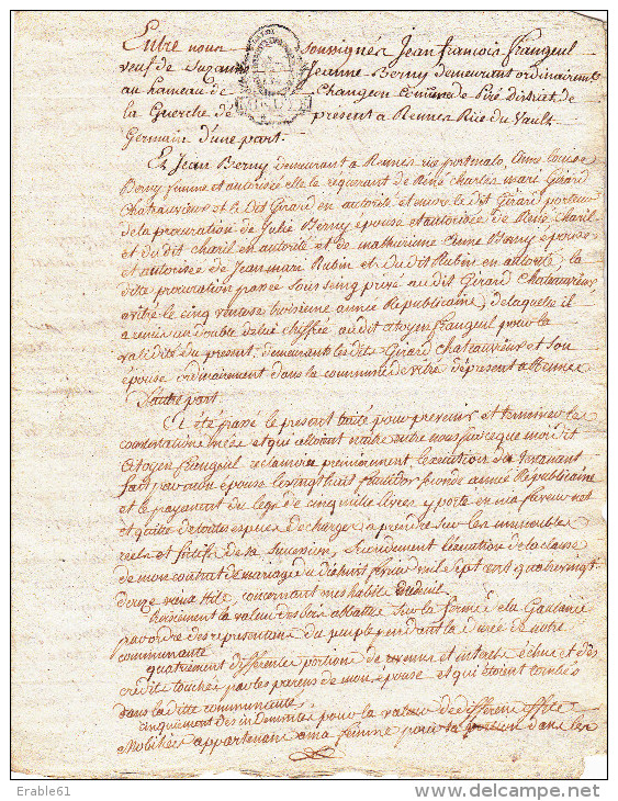 GENEALOGIE MANUSCRIT 4 Pages AN 3 PIRE LA GUERCHE RENNES Concerne FRANGEUL BERNY - Manuscrits