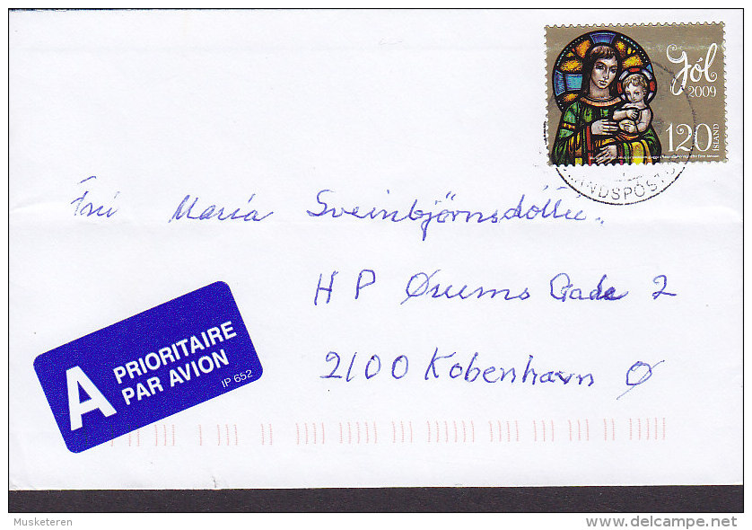 Iceland A Prioritaire Par Avion Label (IP 652) 2009? Cover Brief To Denmark Madonna & Kind Stamp - Cartas & Documentos