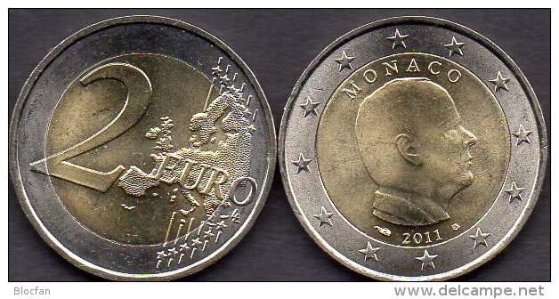 Monaco 2 EURO 2011 Stg 8€ Kursmünze Fürst Albert II Einzeln Zu 2€-Münze Im Stempelglanz  Coin Of Fürstentum Monako-Ville - Monaco