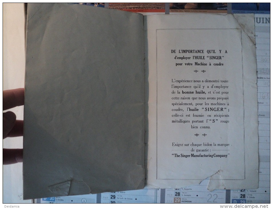 Vieux Manuel Pour L'emploi De Machines à Coudre SINGER Manuel Pour L'emploi Des Machines à Coudre De Famille SINGER - Fashion