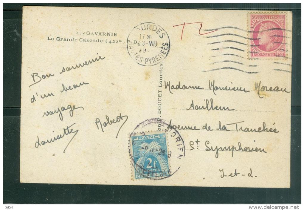 Taxe 2  Francs Type Gerbe  Pour Carte Postale De Plus De 5 Mots En Aout 1946   TAB9608 - 1859-1959 Brieven & Documenten