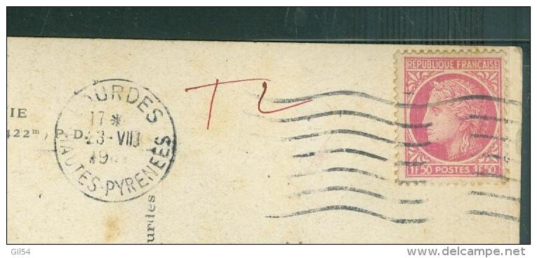 Taxe 2  Francs Type Gerbe  Pour Carte Postale De Plus De 5 Mots En Aout 1946   TAB9608 - 1859-1959 Brieven & Documenten