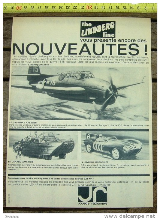 PUB PUBLICITE MAQUETTE LINDBERG GRUMMAN AVENGER CANARD AMPHIBIE JAGUAR MOTORISEE - Collections