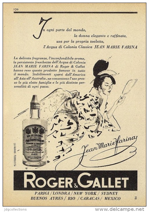 # ROGER & GALLET JEAN MARIE FARINA EAU DE COLOGNE 1950s Advert Pubblicità Publicitè Reklame Perfume Profumo Cosmetics - Ohne Zuordnung