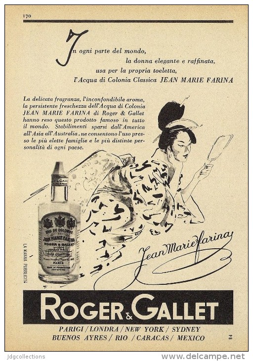 # ROGER & GALLET JEAN MARIE FARINA EAU DE COLOGNE 1950s Advert Pubblicità Publicitè Reklame Perfume Profumo Cosmetics - Non Classés