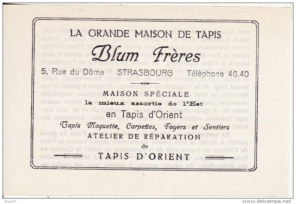 Maison De Tapis BLUM Frères (Judaïca-Juif-Juden) Rue Du Dôme à STRASBOURG (Bas-Rhin) Feuille Publicité - Werbung