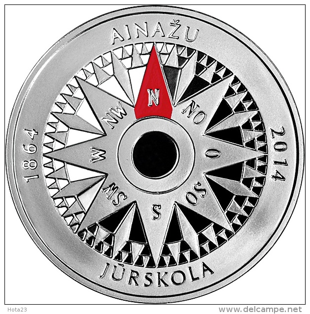 2014 Latvia / Lettland 5 EURO Sailing Ship ,galleon - Ainaži Nautical School Ag 925 Silver Proof  - RR - Lettonie