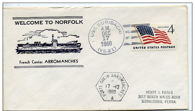 Porte-Avions ARROMANCHES - Welcome To Norfolk - USS Suribachi 1960 - Poste Navale