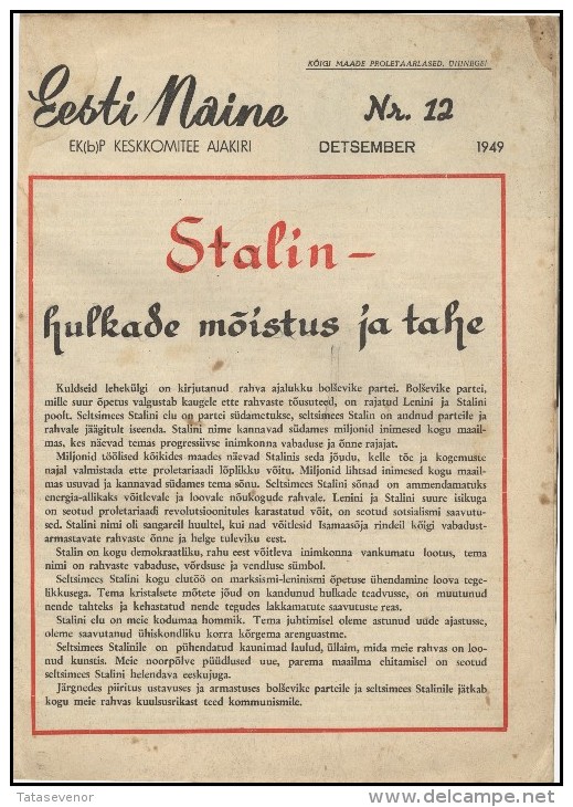 ESTONIA ENSV 1949 Magazine For Women Soviet Occupation Of Estonia Stalin - Magazines