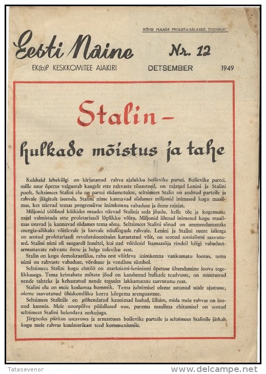 ESTONIA ENSV 1949 Magazine For Women Soviet Occupation Of Estonia Stalin - Revues & Journaux