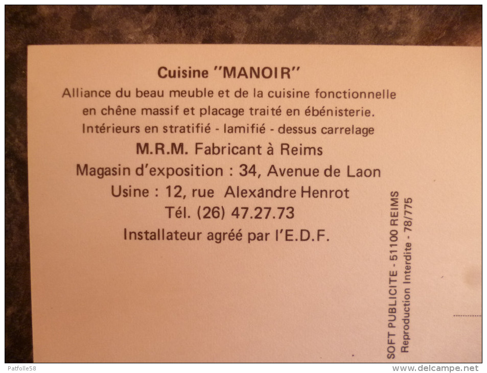 REIMS (51).CUISINE MANOIR.FABRICANT A REIMS.AVENUE DE LAON.NON CIRCULE.TBE. - Autres & Non Classés