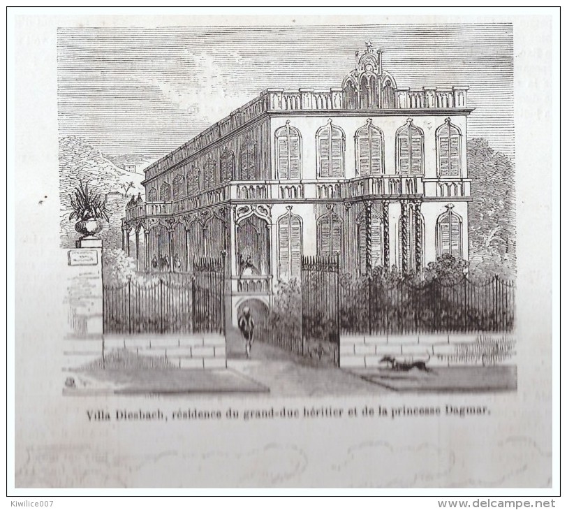 Gravure Ancienne 1864  NICE    06  Bataillon De  Chasseurs  Villa Diesbach  Dagmar - Ohne Zuordnung