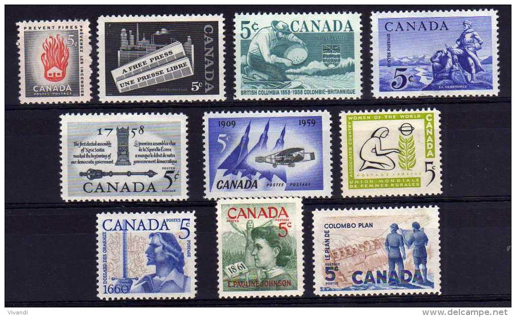 Canada - 1956/61 - 10 Differnt Commemoratives - MH - Ongebruikt