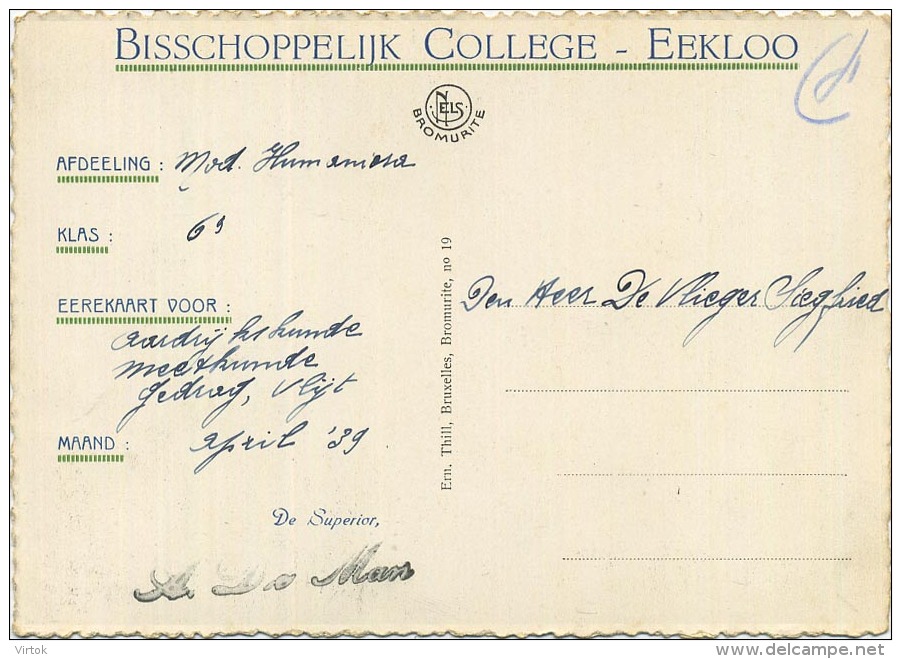 Eeklo : Bisschoppelijk College   (  Eere Kaart )  Verso Gent  (  Groot Formaat ) - Eeklo